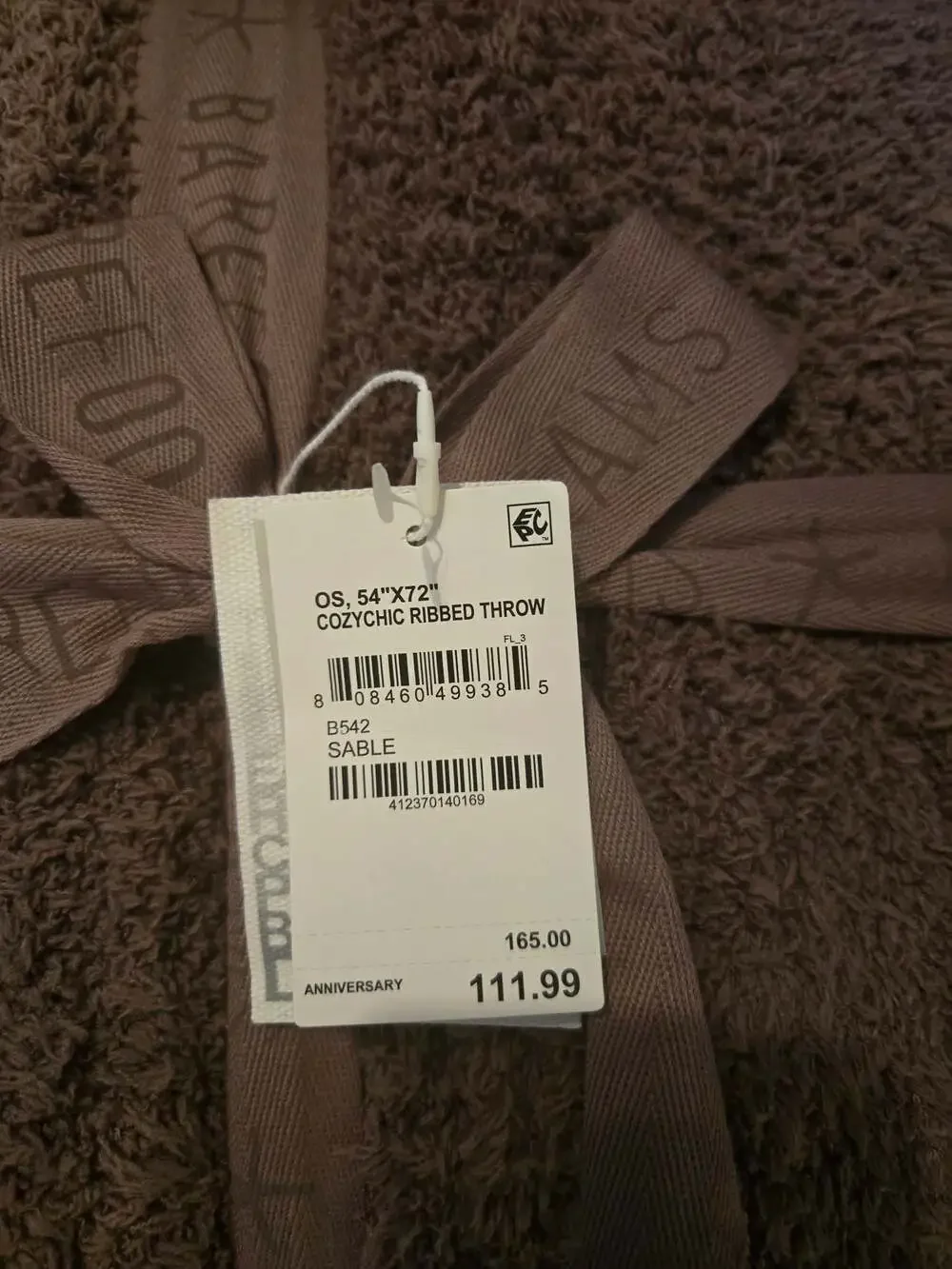 Barefoot Dreams CozyChic Ribbed Throw Blanket Sable 54